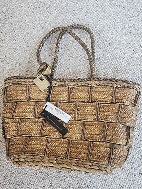 Zingara Woven Straw Beach Tote Bag Purse Tropical Cruise Travel Gold NEW w/ Tags